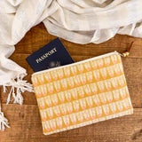 Zip Pouch - Mustard Scallop Feather