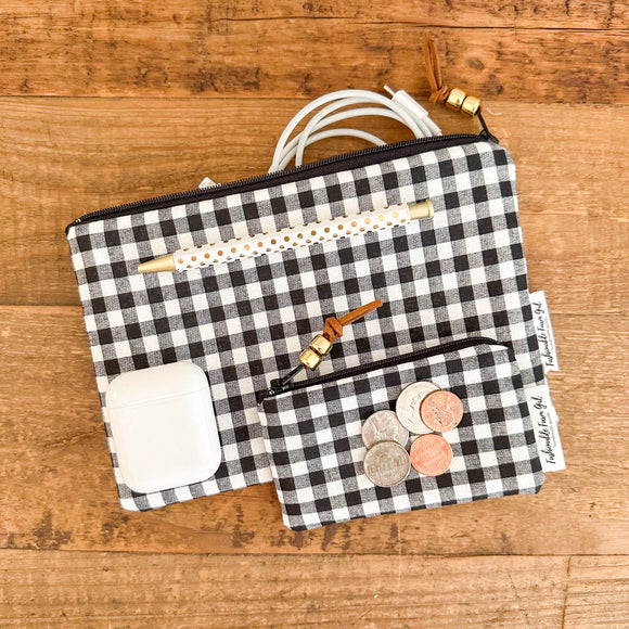 Zip Pouch - Black & White Gingham