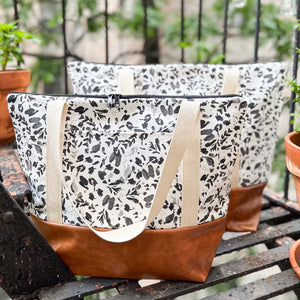 Tote Bag - Black Watercolor Petals