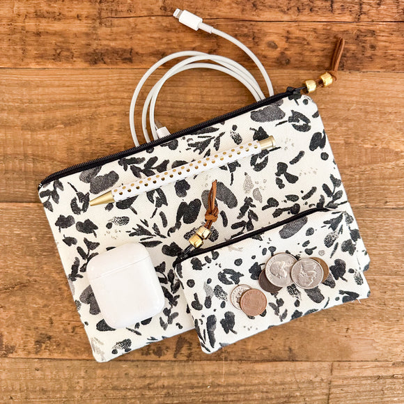 Zip Pouch - Black Watercolor Floral