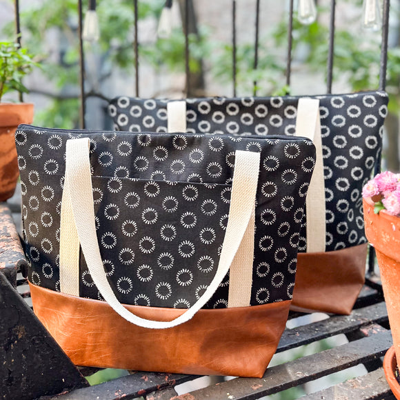 Tote Bag - Black Linear Circles