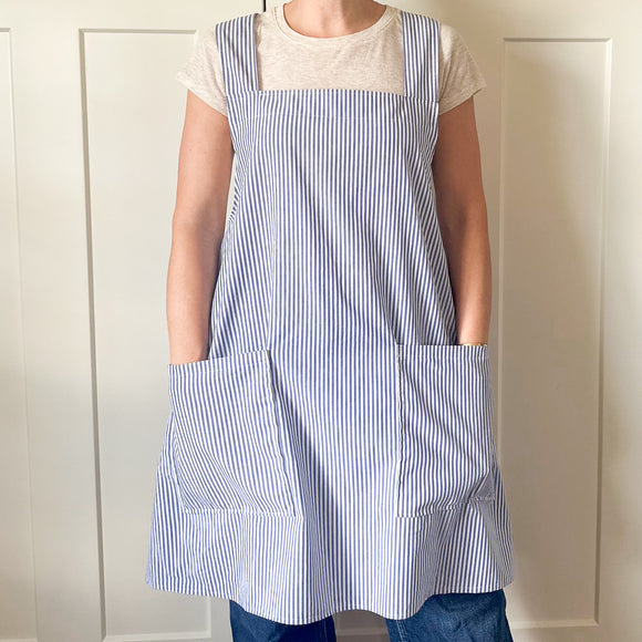 Criss Cross Apron - Skinny Blue Stripe
