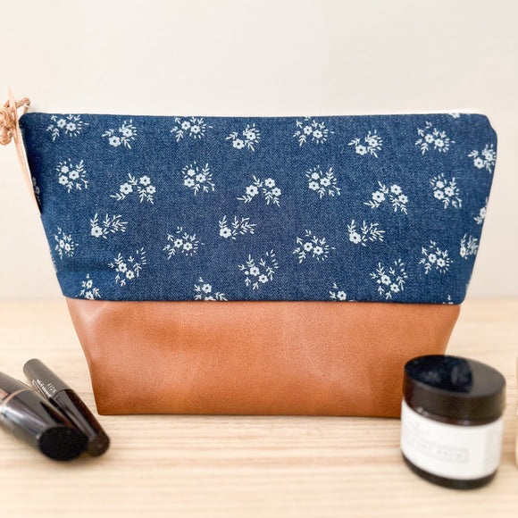 Make Up Bag - Denim Daisy