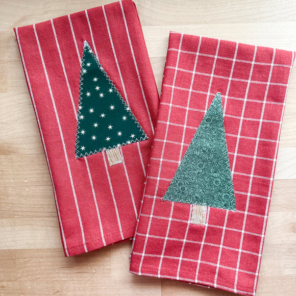 Stitched Christmas Tree Towel - Red