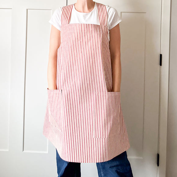 Criss Cross Apron - Red Ticking Stripe