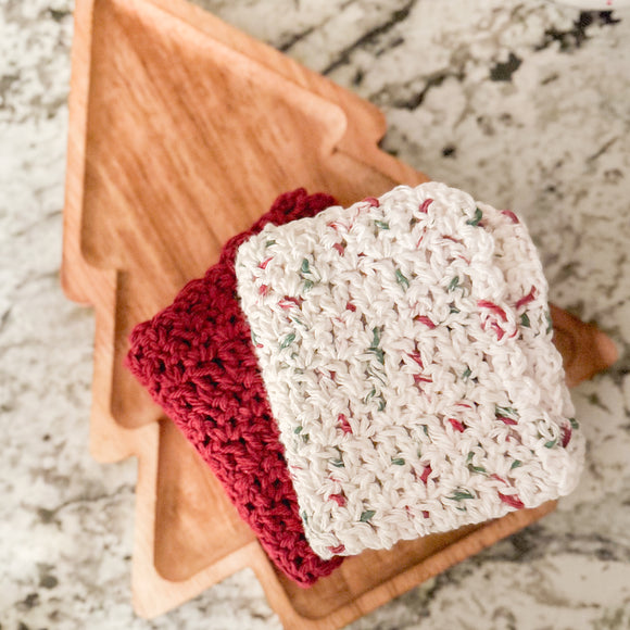 Cotton Dishcloth Set - Christmas Red