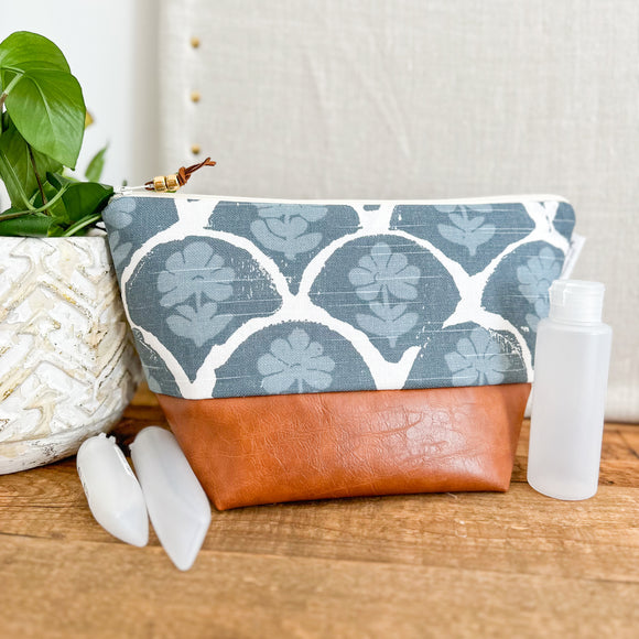 Make Up Bag - Blue Scallop Floral